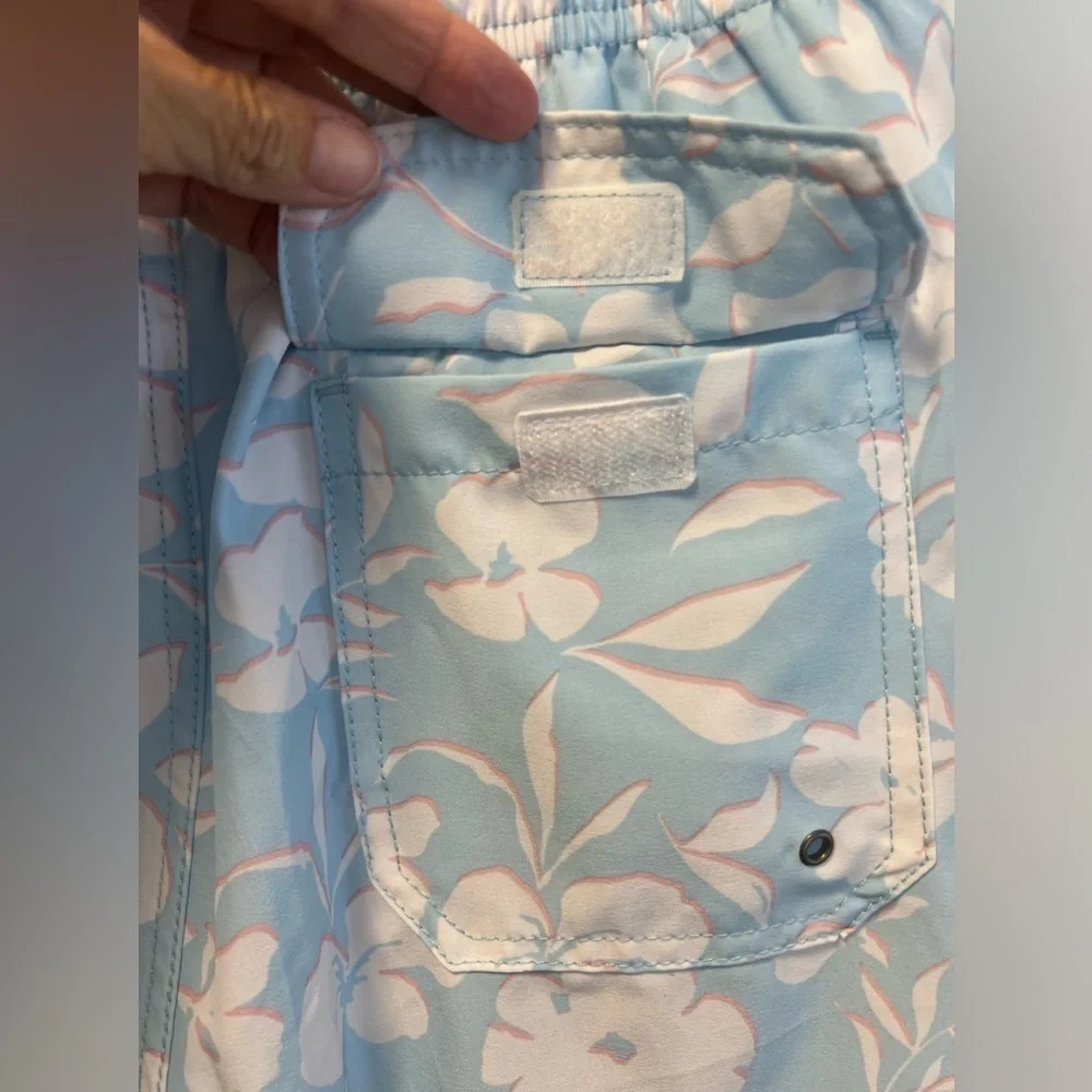Vintage Summer Floral Print Swim Shorts Size Mens Large Color Blue, Whit…